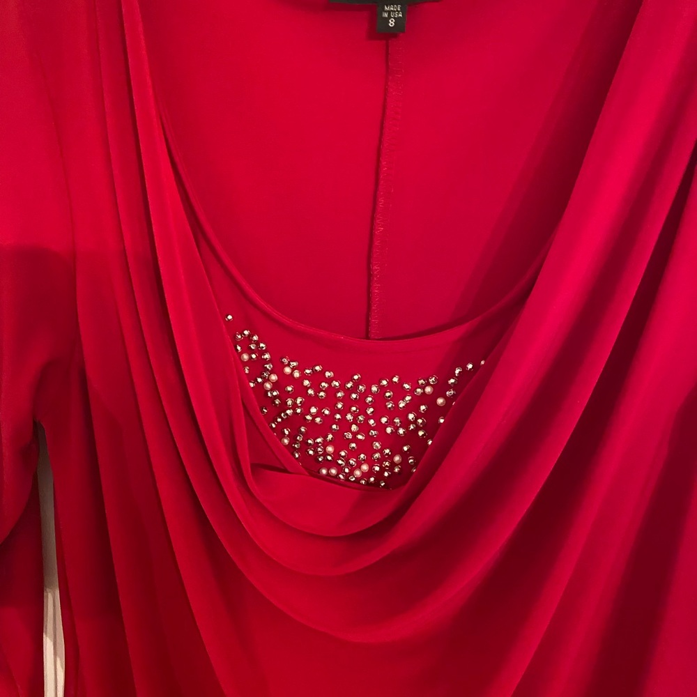 MARINA Vibrant Red Dress with Beaded Detail